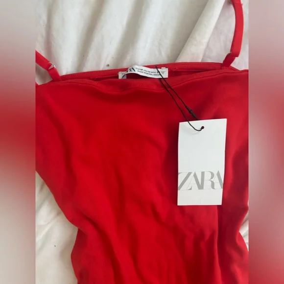 Zara Red Orange Bodycon Mini Dress Spaghetti Strap NWT Medium - Picture 2 of 3